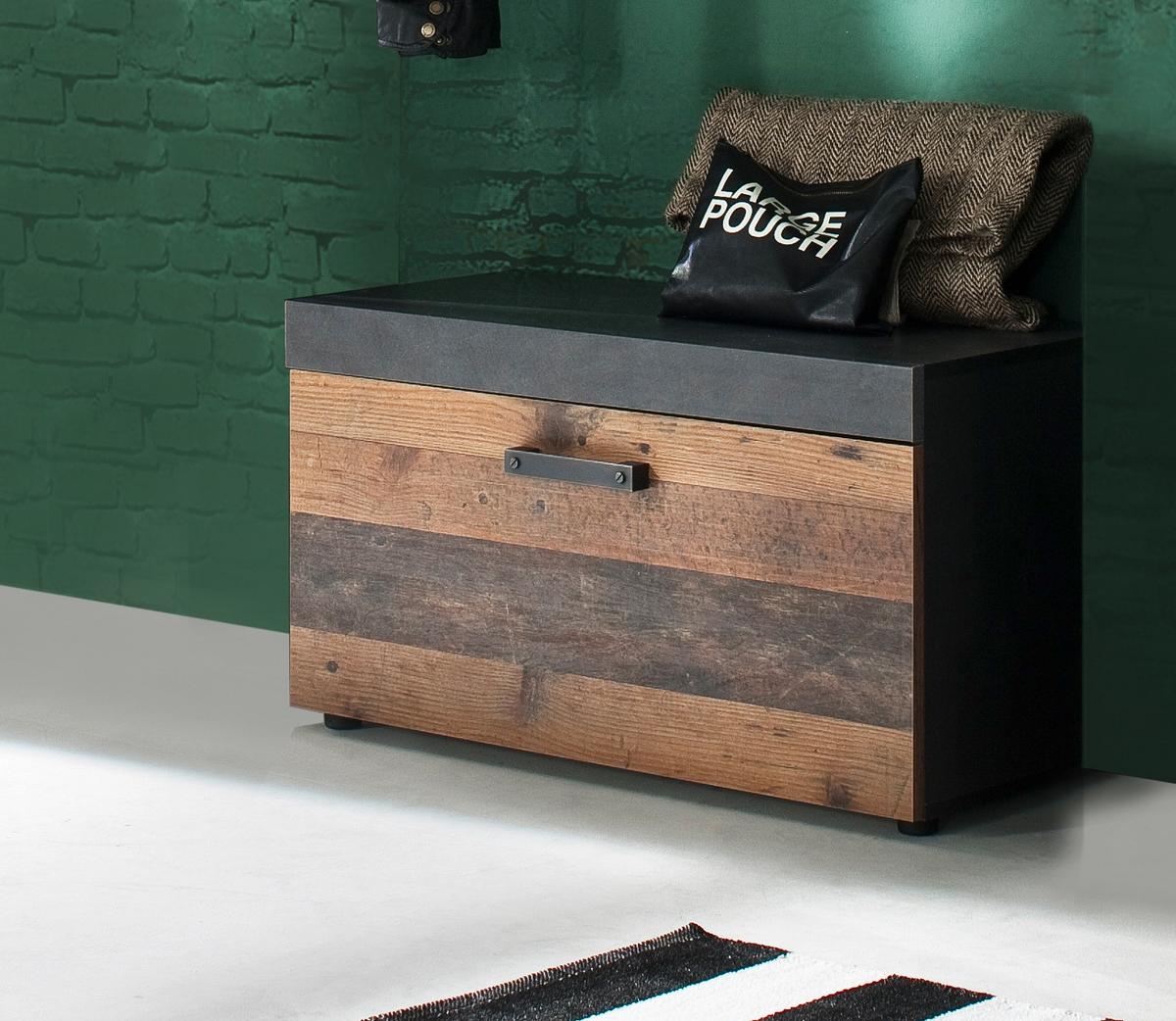 GARDEROBENBANK Used Wood Shabby mit grau 80 x 45 cm, Sitzbank mit Stauraum - Silberfarben/Schwarz, Holzwerkstoff/Kunststoff (80/45/37cm) - Top.Furn