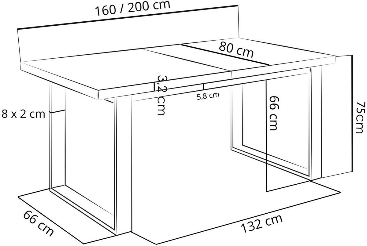 ESSTISCH Sana rechteckig ausziehbar, Grauer Beton 160/240/90/75 cm - Hellgrau/Weiß, Holzwerkstoff/Metall (80/200/75cm) - WFL GROUP