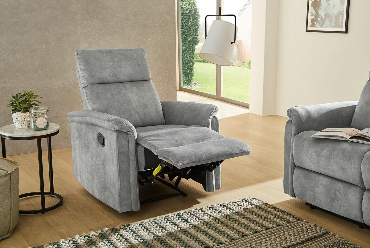 RELAX-FERNSEHSESSEL Federkern, Liegefunktion verstellbar durch halbautomatische Relaxfunktion B78/T90/H100 cm, Velours Vintage Grau / 15126 - Schwarz/Grau, Textil (78/100/90cm) - luma-home