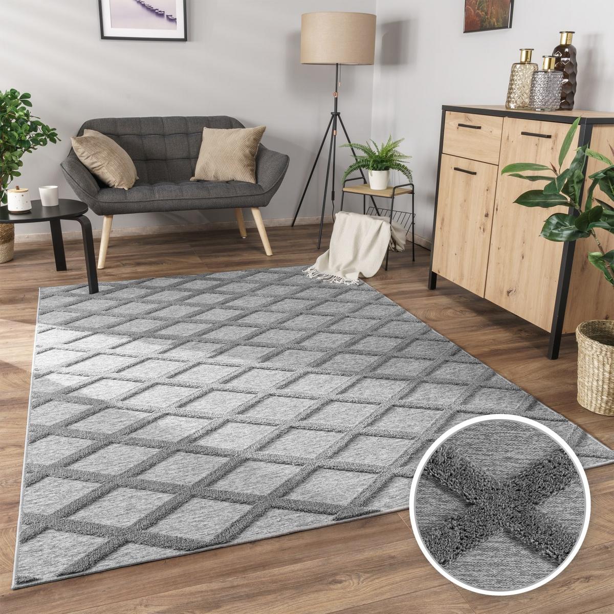 KURZFLORTEPPICH Waschbar, mit Rautenmuster, Grau, 200 x 280 cm - Grau, Textil (280/200cm) - KADIMA DESIGN