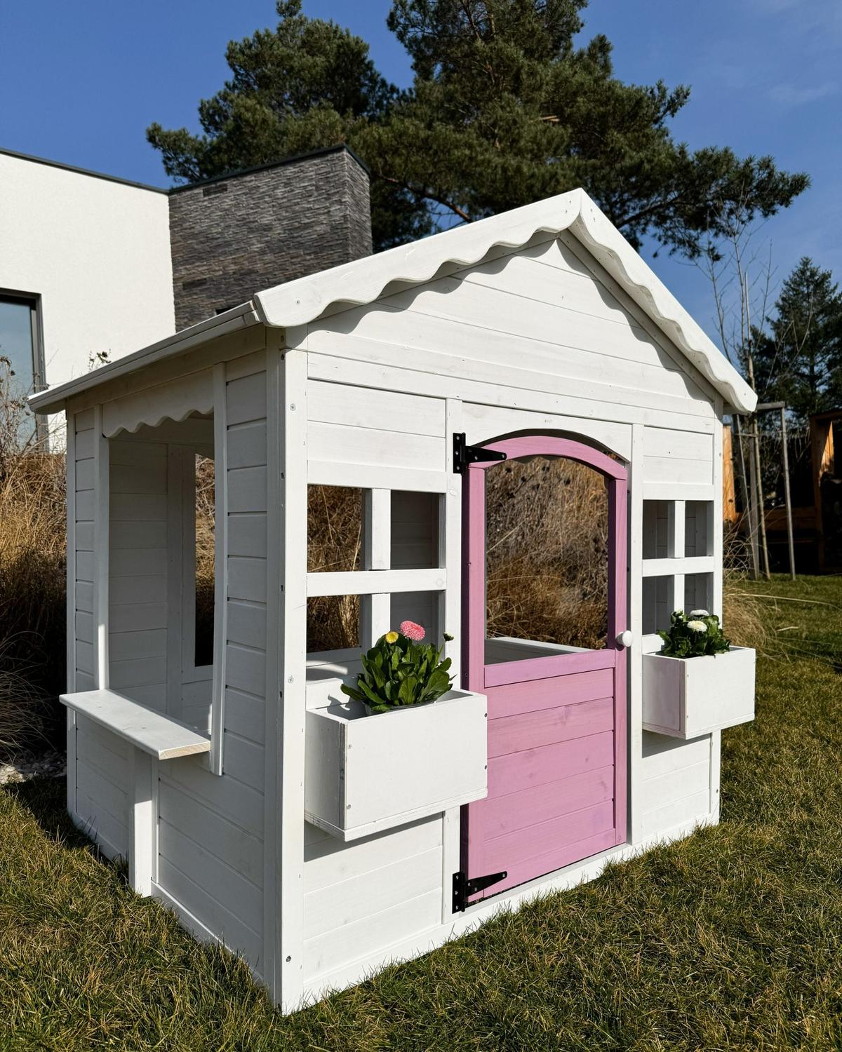 GARTENSPIELHAUS Weiß Nikaia - Pink/Weiß, Holz (130/124/110cm) - Beliani