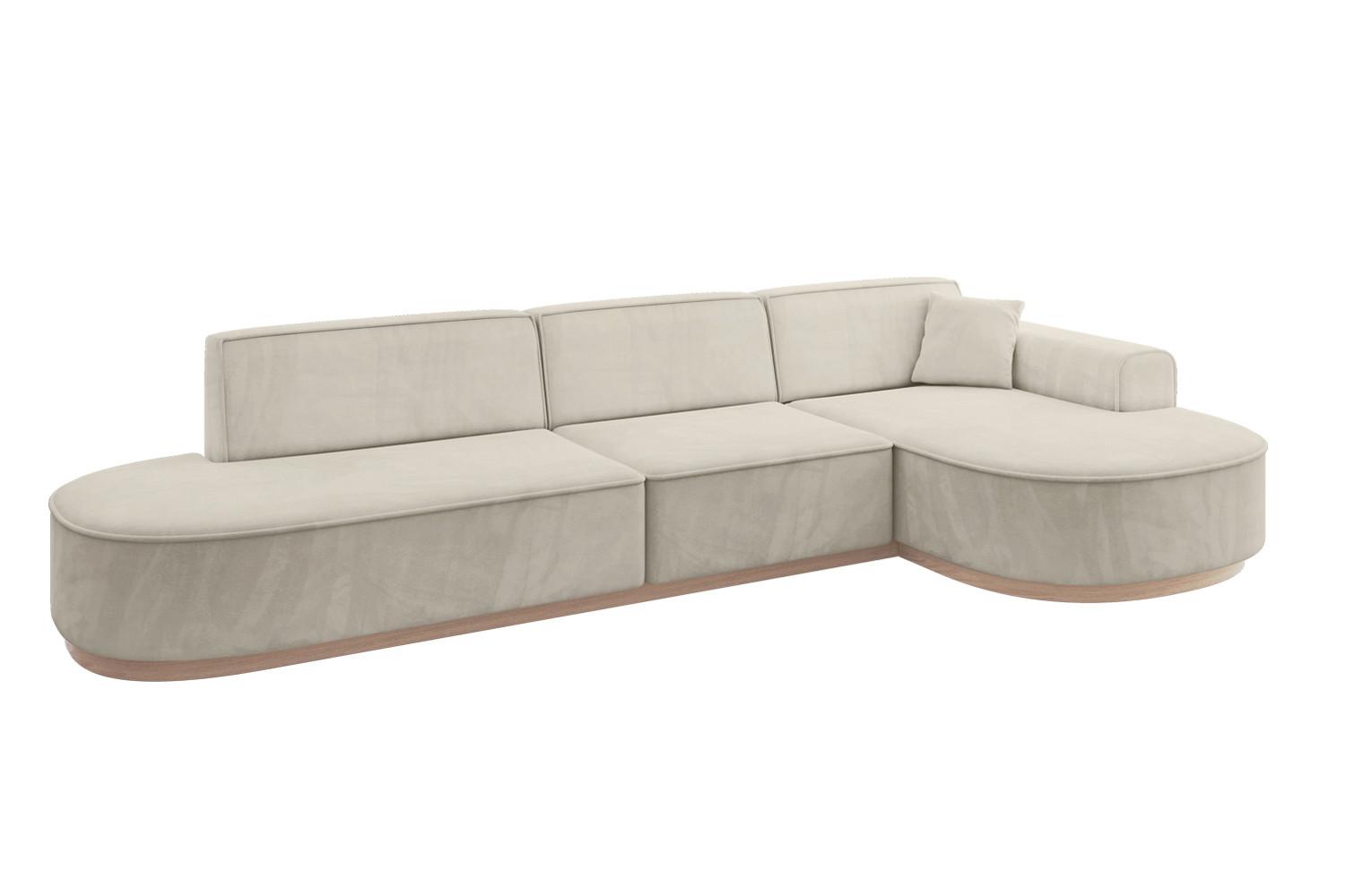 ECKSOFA Ottomane Rechts MARI-L2-v1 - 328x171x83 cm Ecru Velours - Ecru, Holzwerkstoff/Textil (171/328cm) - ALTDECOR