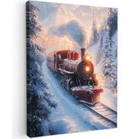 LEINWANDBILD Weihnachtszug - Schnee - Winter - Weihnachten Room Decor 30x40 cm - Dunkelrot, Textil (30/40cm) - MuchoWow