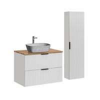 BADMÖBEL 80.6cm Adriel 2er-Set Weiß, Holz und Stein - Weiß, Holzwerkstoff (80.6/59/46cm) - Petits-meubles