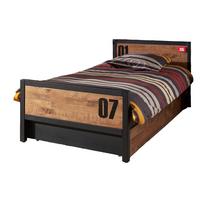 EINZELBETT Kameko 209x75x97 aus Massivholz+MDF in Schwarz/Natur - Cognac/Schwarz, Holz (90/200cm) - 58aufmkessel