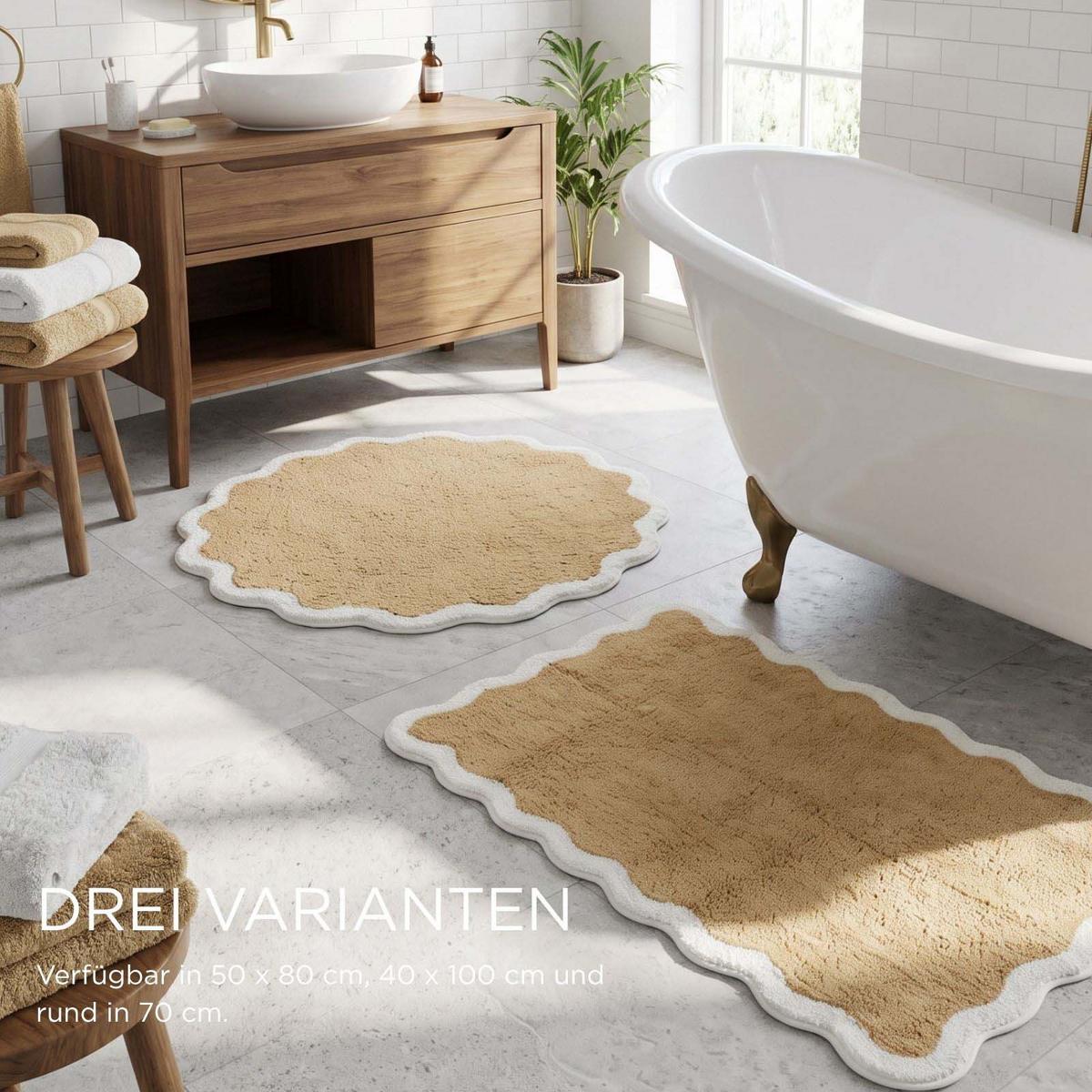 BADTEPPICH Wellenrand 50/80 cm, 100 % Baumwolle - Beige, Textil (50/80cm) - Homescapes