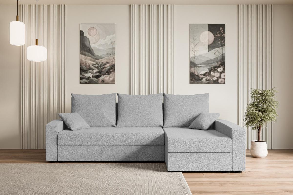 ECKSOFA mit Schlaffunktion und Bettkasten ALESIA-L 231x140x90 cm Grau Bouclé - Silberfarben/Hellgrau, Holzwerkstoff/Kunststoff (231/140cm) - ALTDECOR