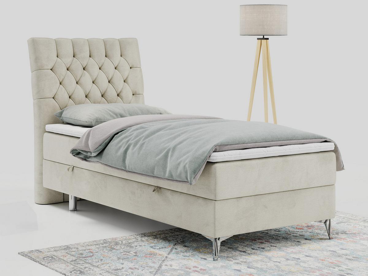 BOXBETT MILEN 90/200 Beige Velvet - H3 - Links Seite - Beige, Holz/Textil (90/200cm) - MKS