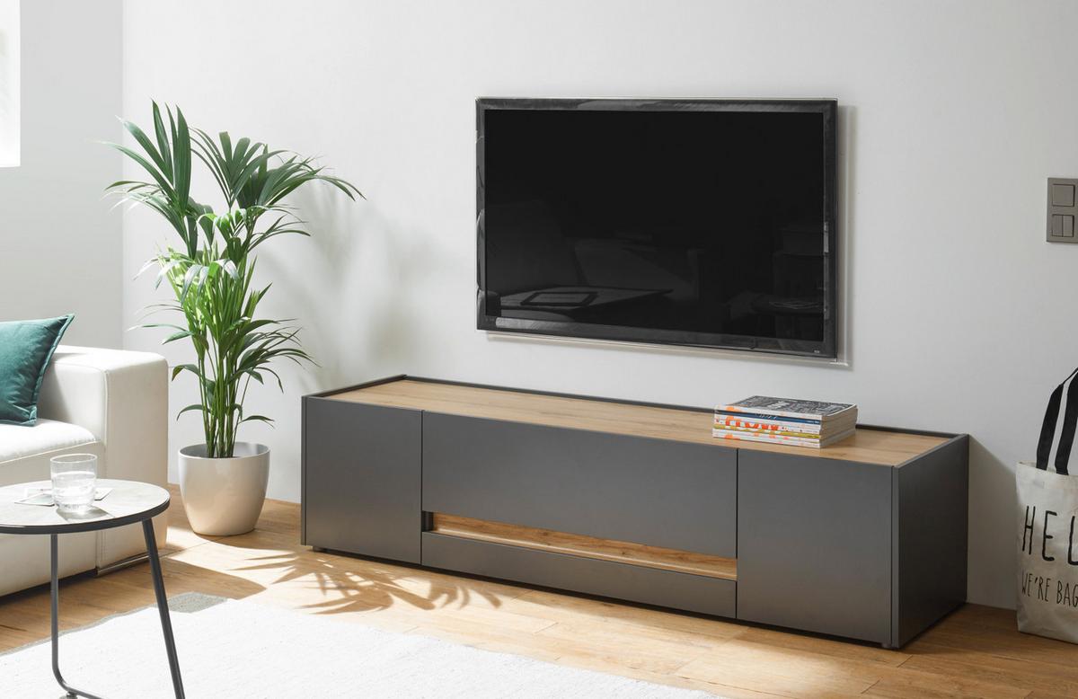 TV-LOWBOARD grau matt, Eiche Wotan 170 cm, TV Unterschrank mit viel Stauraum - Eiche Wotan/Grau, Holzwerkstoff/Kunststoff (170/40/45cm) - Furn.Design