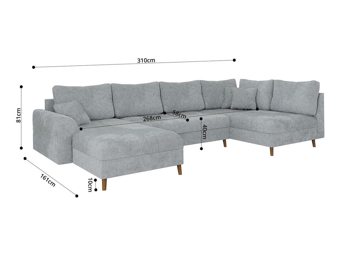 WOHNLANDSCHAFT inkl. Hocker Sigurd Hellgrau Chenille - Hellgrau/Braun, Holz/Textil (310/81/161cm) - S-Style