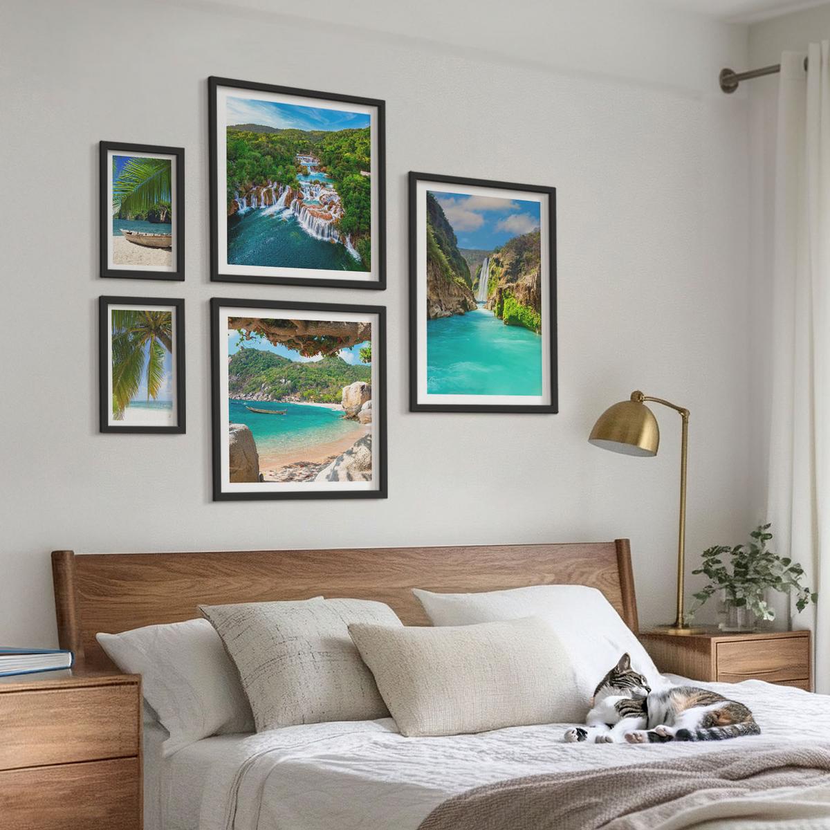 BILDER SET 5er Set - 50x50 cm & 20x30 cm & 40x60 cm Schwarzer Rahmen - Eiffels Straßenarchitektur - Schwarz, Kunststoff (40/60cm) - TULUP
