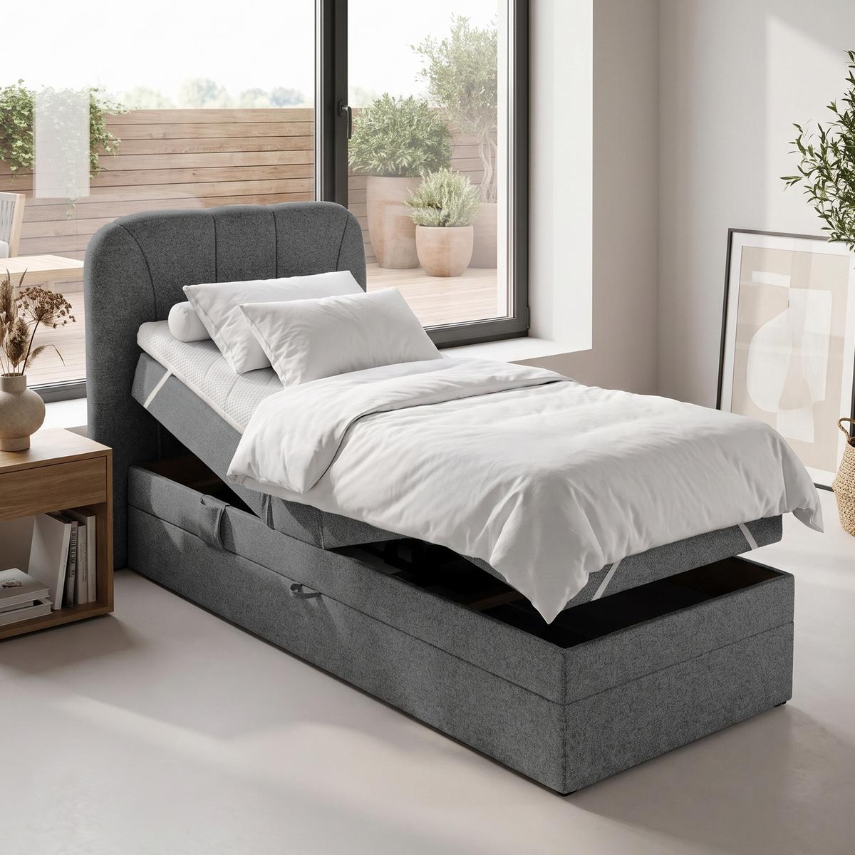 BOXSPRINGBETT Romeo, Einzelbett mit elektrischer Matratzenverstellung, 90x200 cm, Dunkelgrau - Dunkelgrau, Textil (90/200cm) - Beautysofa