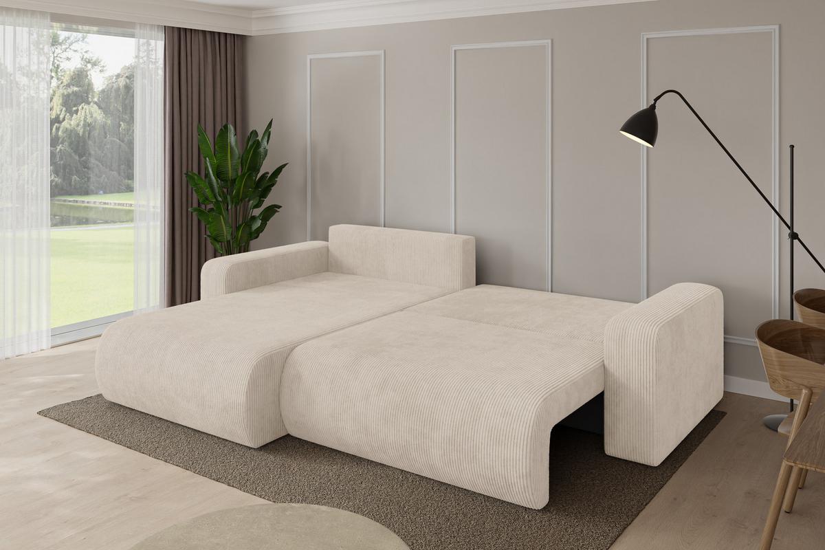 ECKSOFA mit Schlaffunktion Ottomane Links BERY-L 276x193x88 Beige Cord - Beige/Schwarz, Holzwerkstoff/Kunststoff (276/193cm) - ALTDECOR