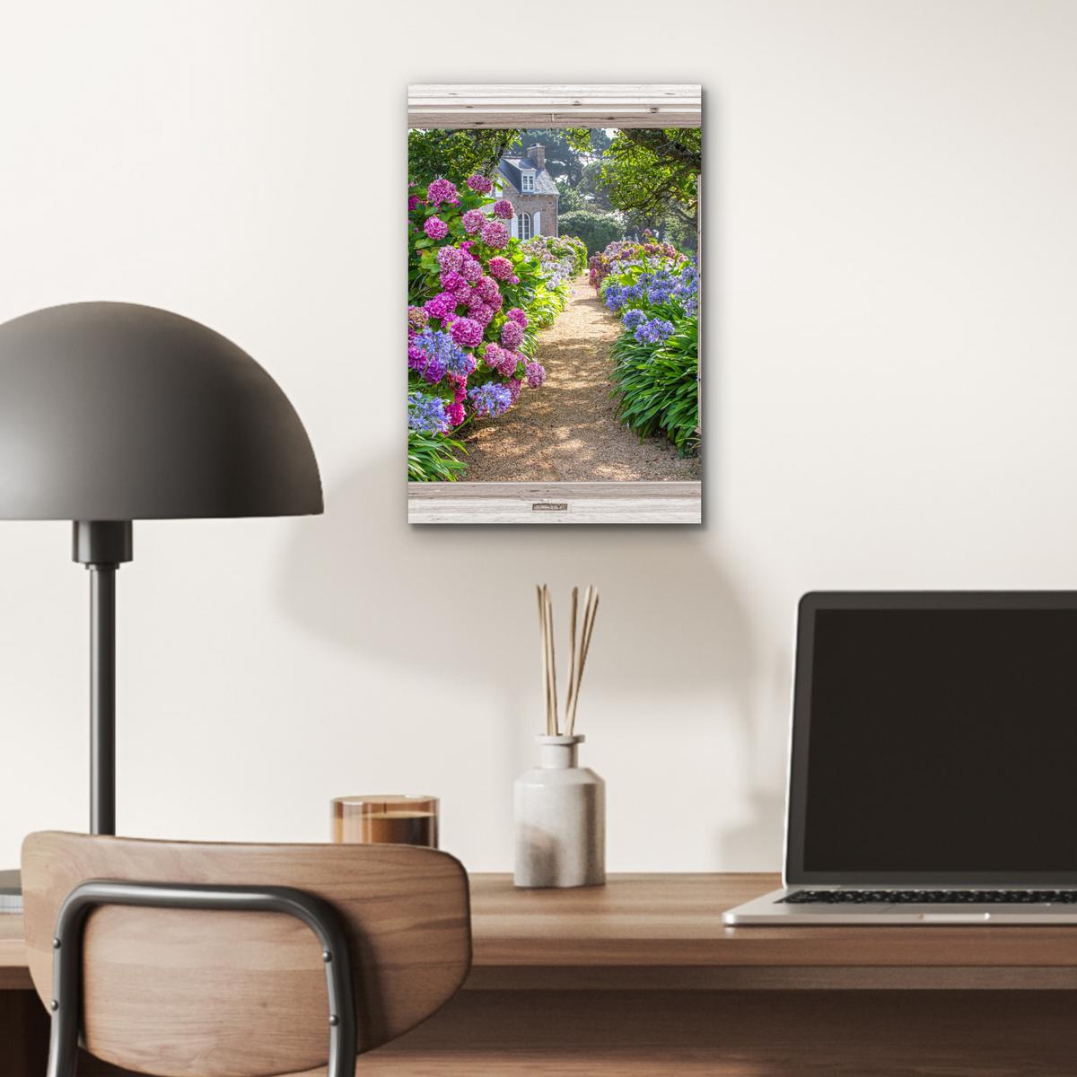 METALLBILD Hortensie - Durchsichtig - Blumen - Sommer - Lila - Weg 20x30 cm - Lila, Metall (20/30cm) - MuchoWow