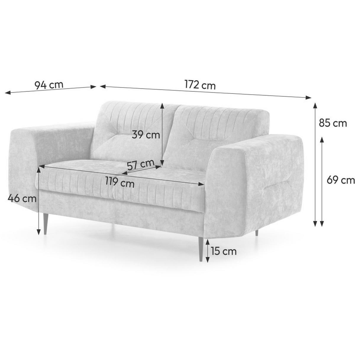 SOFA Venezia 2-Sitzer mit Metallbeinen, dunkelgrau, 233 cm - Dunkelgrau/Schwarz, Holzwerkstoff/Metall (172/85/94cm) - Beautysofa