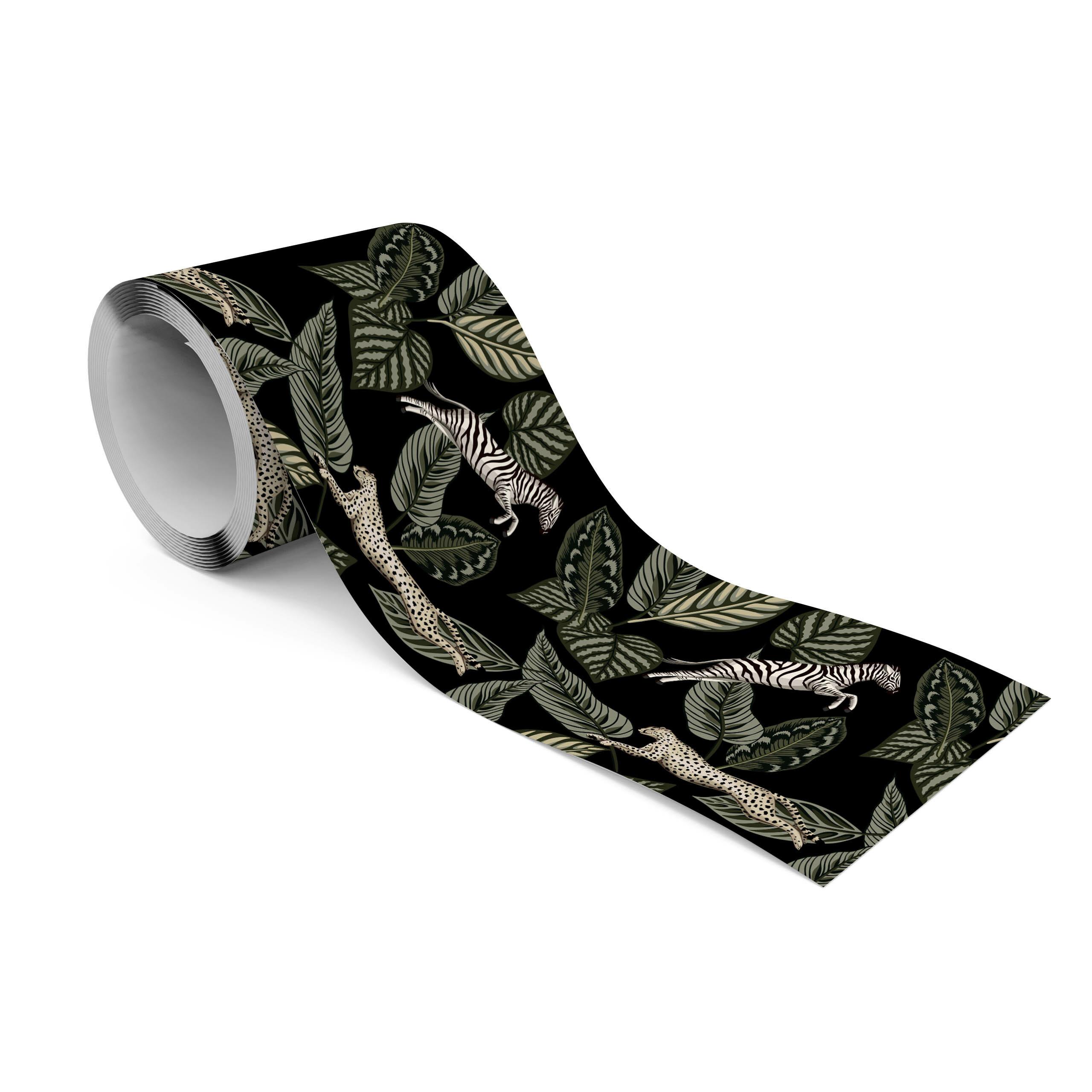 TAPETENBORDÜRE selbstklebend wilde TIERE Tropische Blätter Pflanzen - Beige/Schwarz, Papier (10/300/300cm) - Muralo