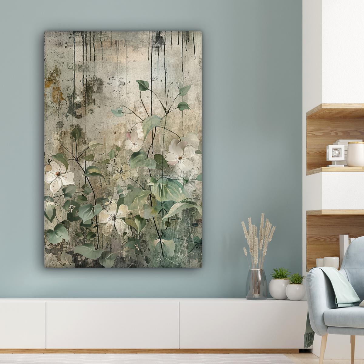 LEINWANDBILD Blumen - Blätter - Abstrakt - Modern Deko XXL 80x120 cm - Grau, Textil (80/120cm) - MuchoWow