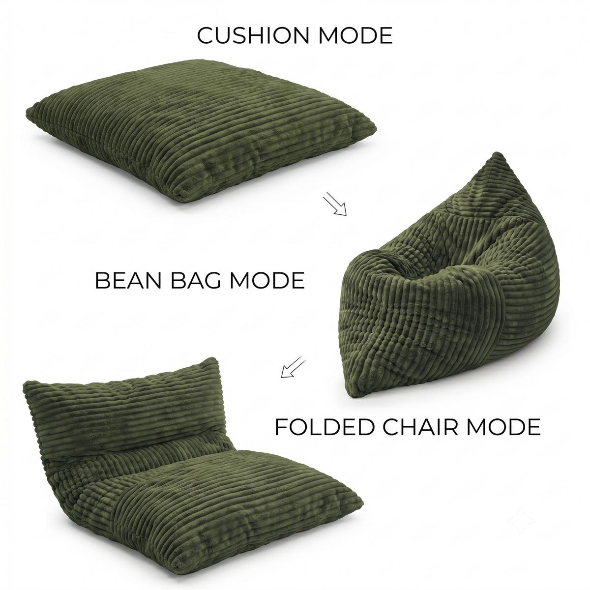SITZSACK XXL 3-IN-1 aus Kordsamt als Sessel, Sofa und Bett - Grün, Textil (180/25/125cm) - Urban Meuble