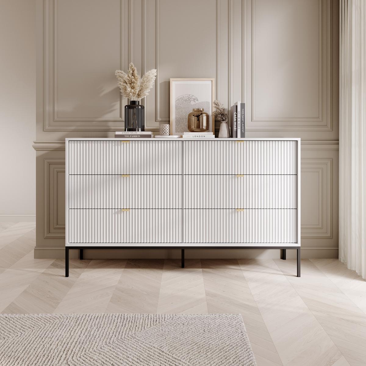 SIDEBOARD STELLARE 154/91/39 cm mit 6 Schubladen Weiß - Weiß, Holzwerkstoff (154/91/39cm) - MASSENO