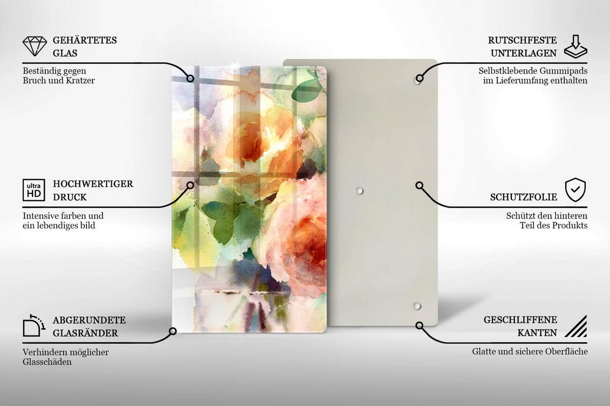 GLASPLATTE 30x52 cm Gemalte Blumen - Weiß, Glas (30/52cm) - Wallfluent