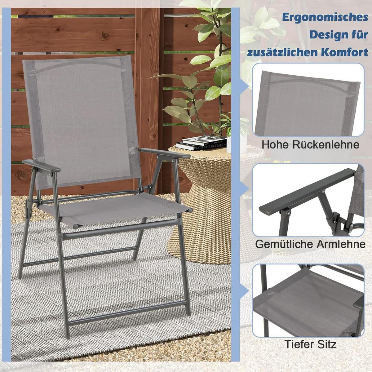 KLAPPSTÜHLE Grau(4-teilig) - Grau, Metall (58/96/58cm) - COSTWAY