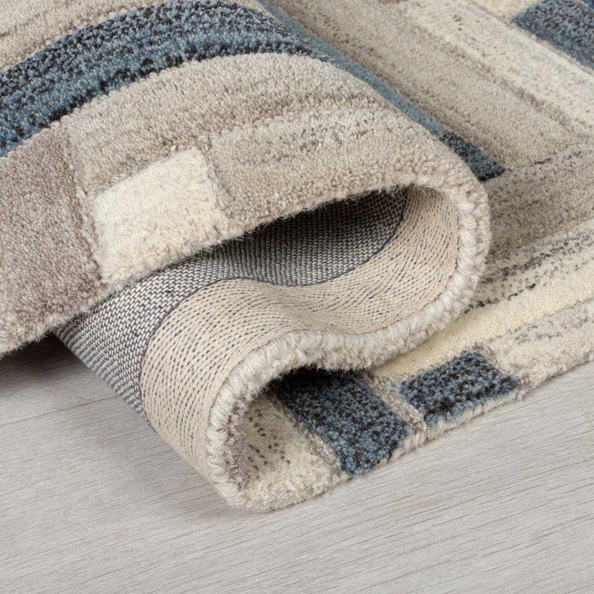 WOLLTEPPICH ESK, geometrisch, Florhöhe 10 mm, Blau-Bunt, 60 x 230 cm - Blau, Textil (230/60cm) - KADIMA DESIGN