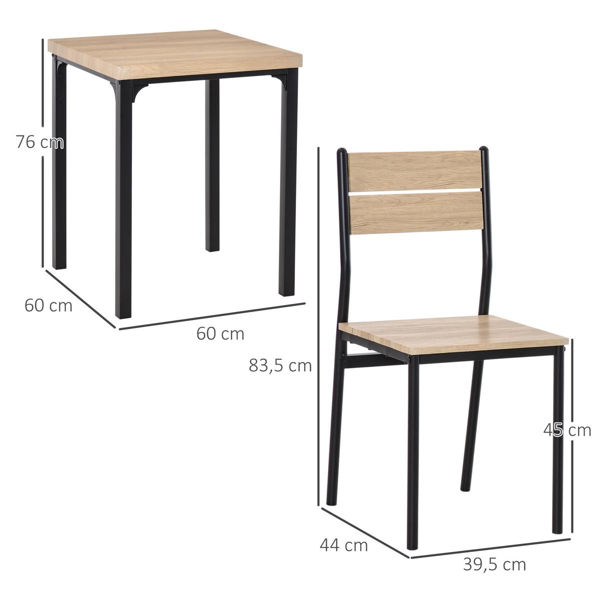 3-TEILIGE Essgruppe Küchentisch mit Metallgestell Esszimmergruppe Sitzgruppe - Naturfarben, Metall (60/76/60cm) - HOMCOM