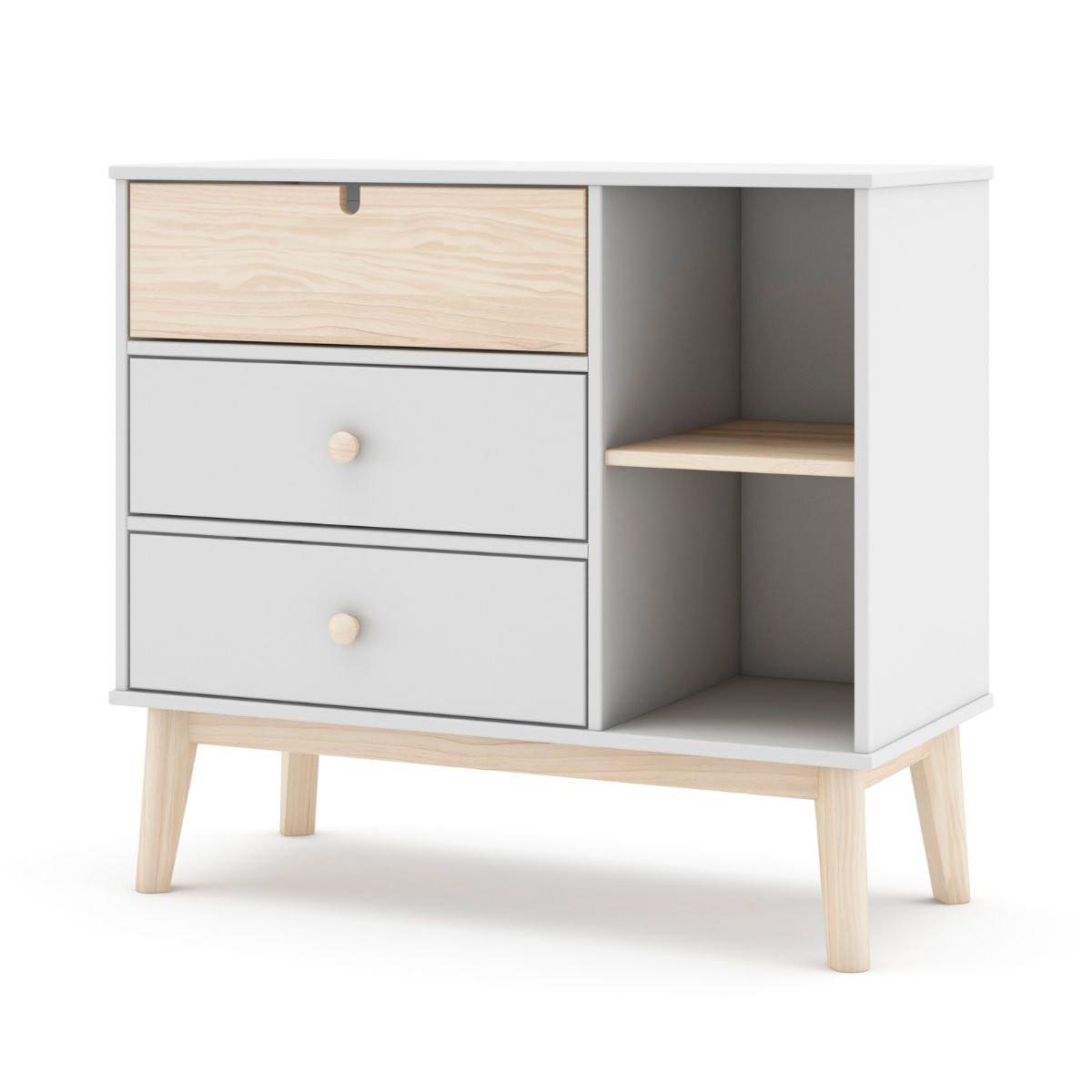 KOMMODE 3 Schubladen und 2 Fächer L90 cm - Estefania - Weiß, Holzwerkstoff (40/81/90cm) - Calicosy