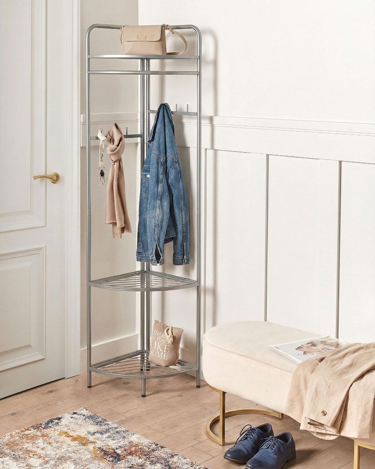 ECK-GARDEROBENSTÄNDER Silber Lawton - Silberfarben, Metall (53/160/37cm) - Beliani
