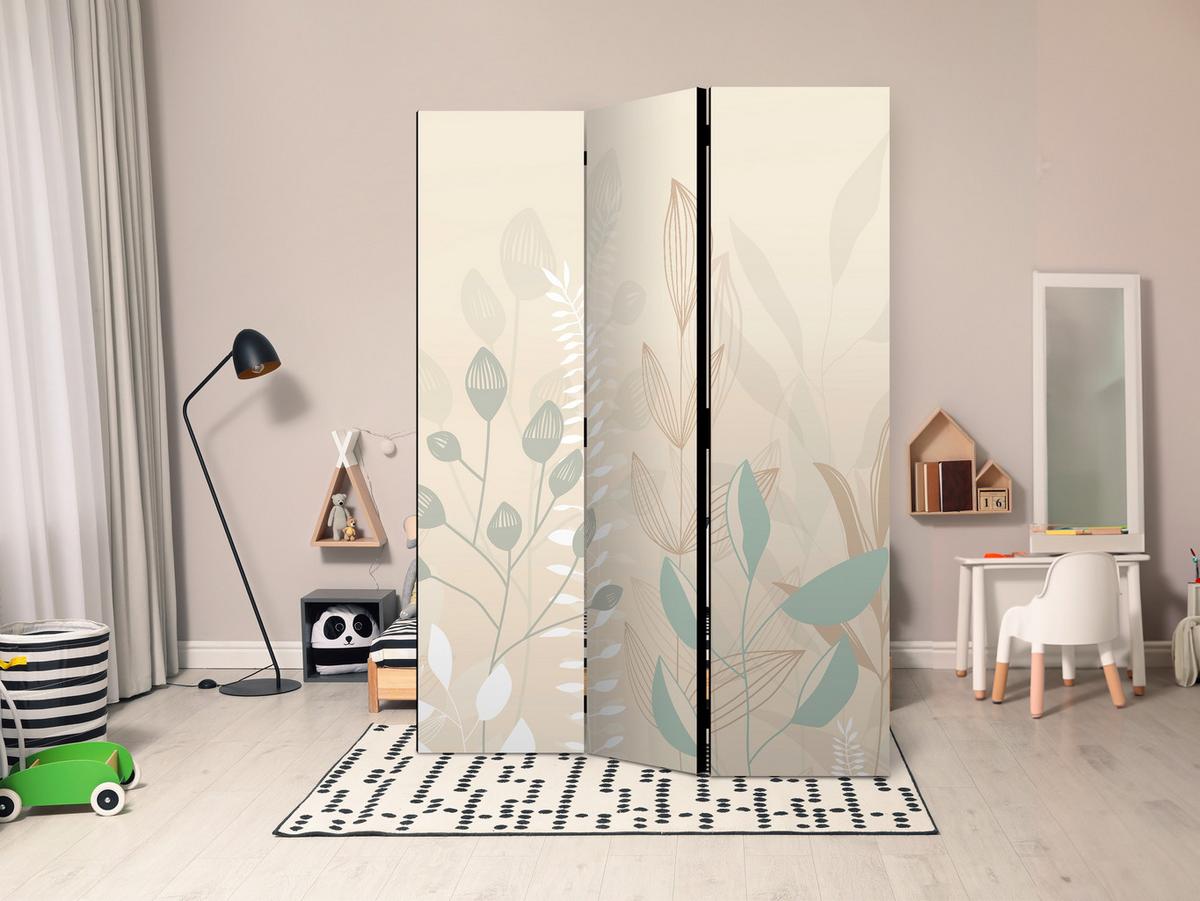 PARAVENT Beidseitig Bedruckter 3-tlg 135x172 cm Pflanzen im Boho-Stil - Beige, Holz/Textil (135/172/3cm) - Muralo