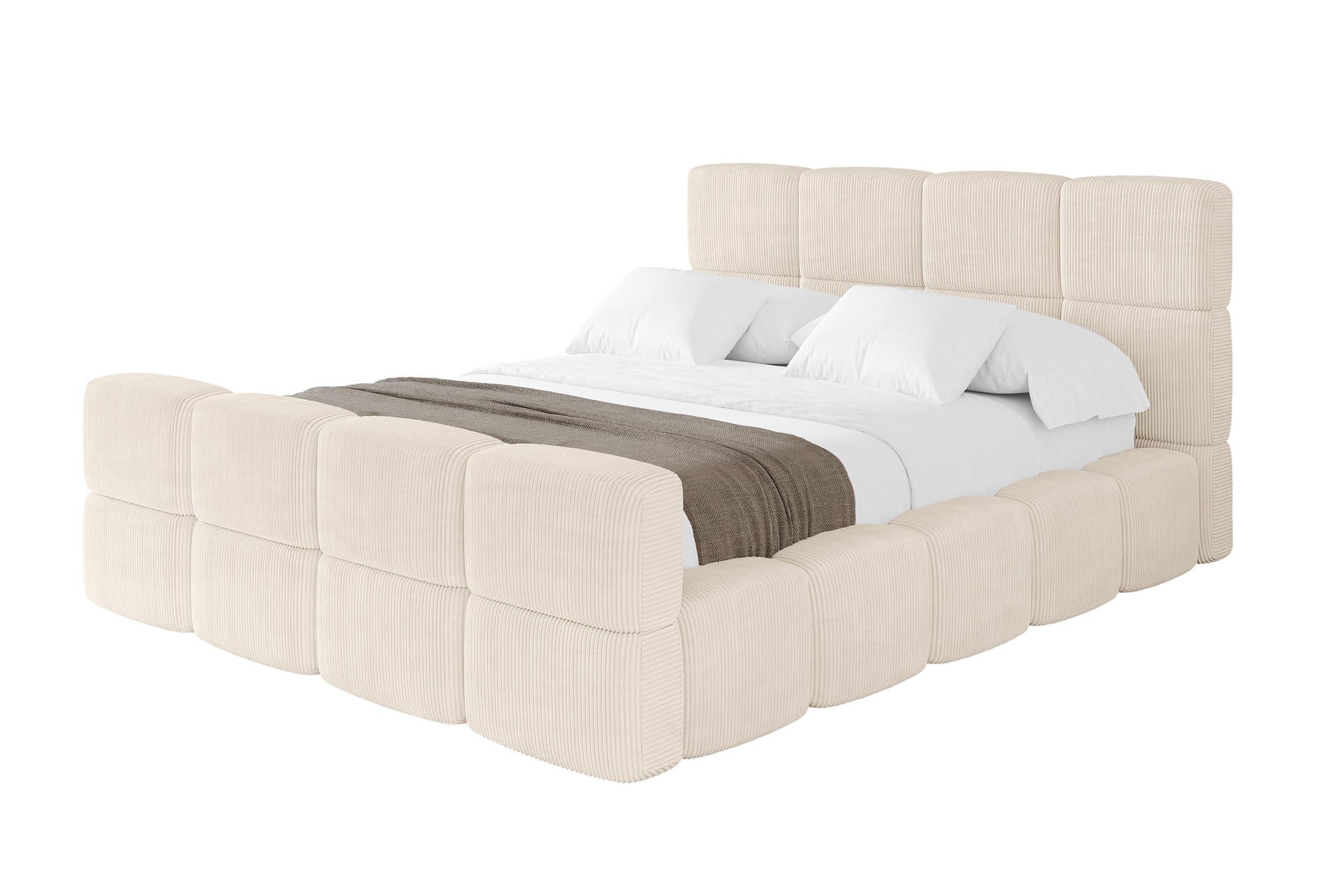 POLSTERBETT mit Bettkasten und Lattenrost, Bett mit Kopfteil, Boxbett ohne Matratze, Doppelbett mit Stauraum - NATA-Z 200x200 Beige - Schieferfarben, Holzwerkstoff/Textil (200/200cm) - ALTDECOR