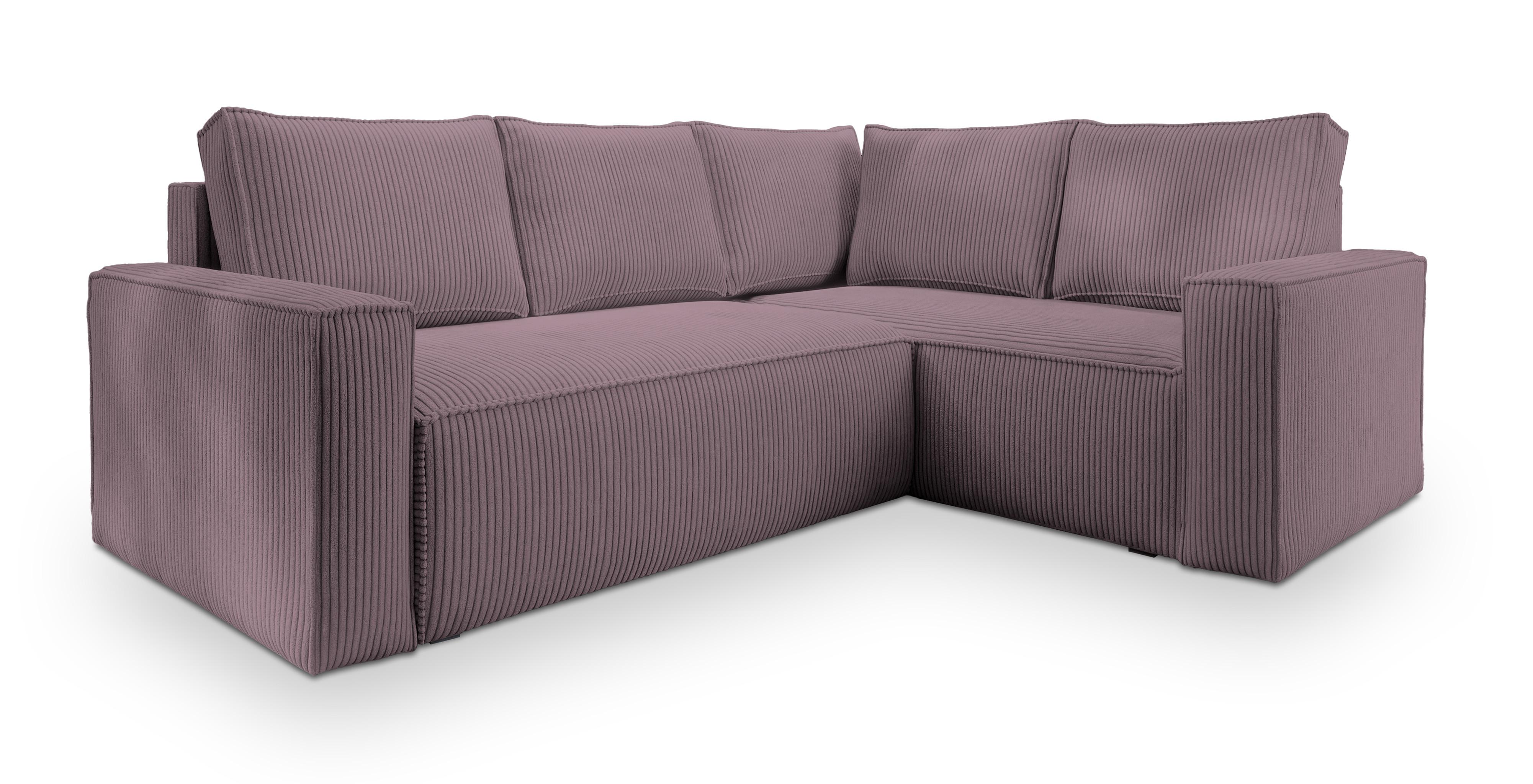 ECKSOFA ESTANO R-S Lila Kordstoff mit Schlaffunktion - Lila, Holz (230/158cm) - MASSENO