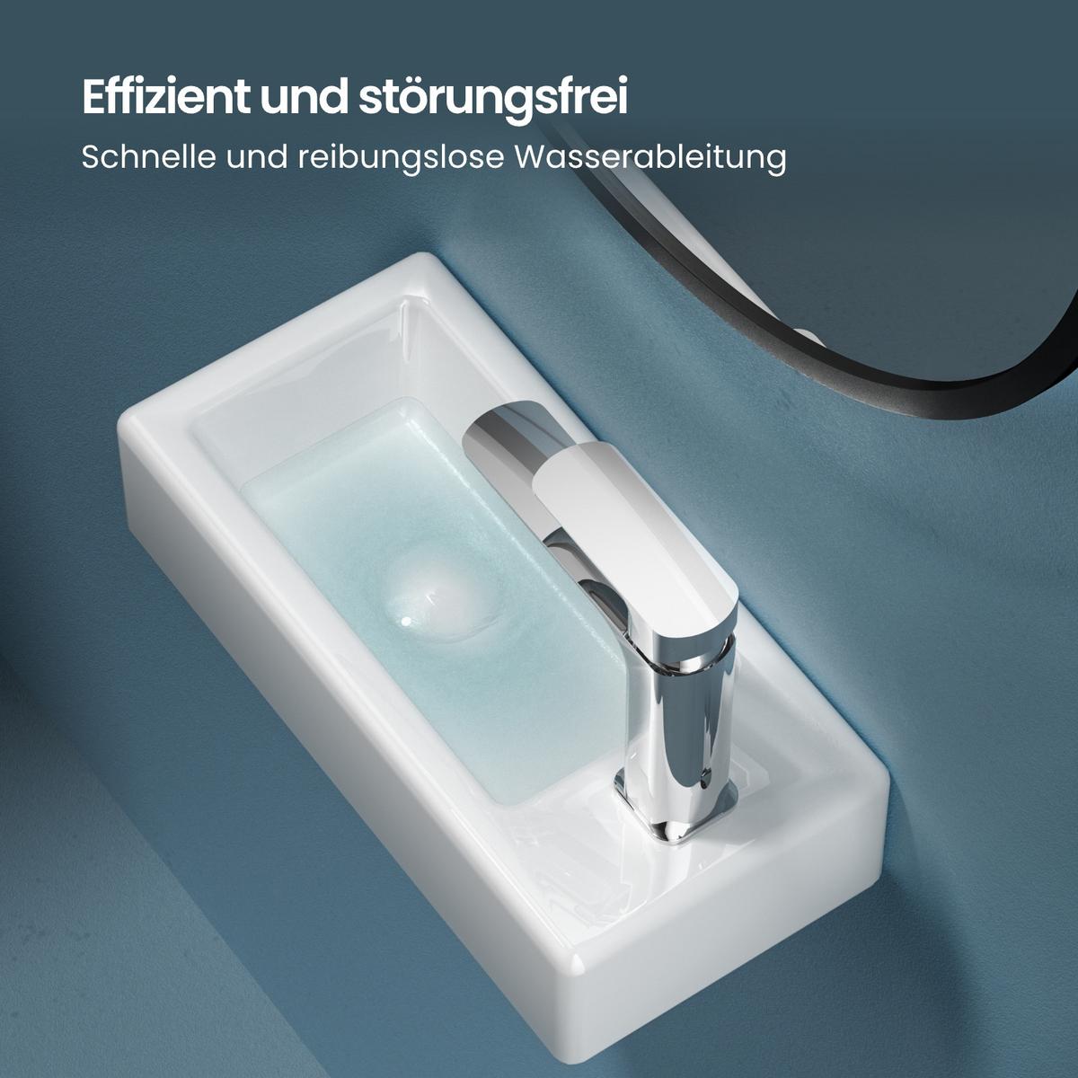 HANDWASCHBECKEN mit pflegeleichter Oberfläche Weiß 40,5 / 20,5 / 10,5 cm - Weiß Hochglanz, Keramik (40.5/10.5/20.5cm) - EMKE