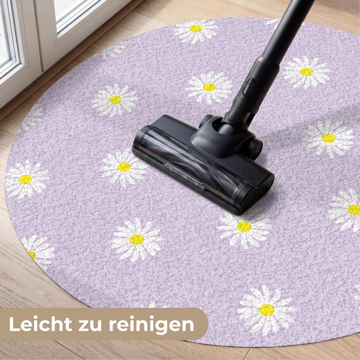FUSSMATTE Gänseblümchen - Pastell - Weiß - Lila - Blumen Sauberlaufmatte 90x90 cm - Flieder, Kunststoff (90/0.4cm) - MuchoWow