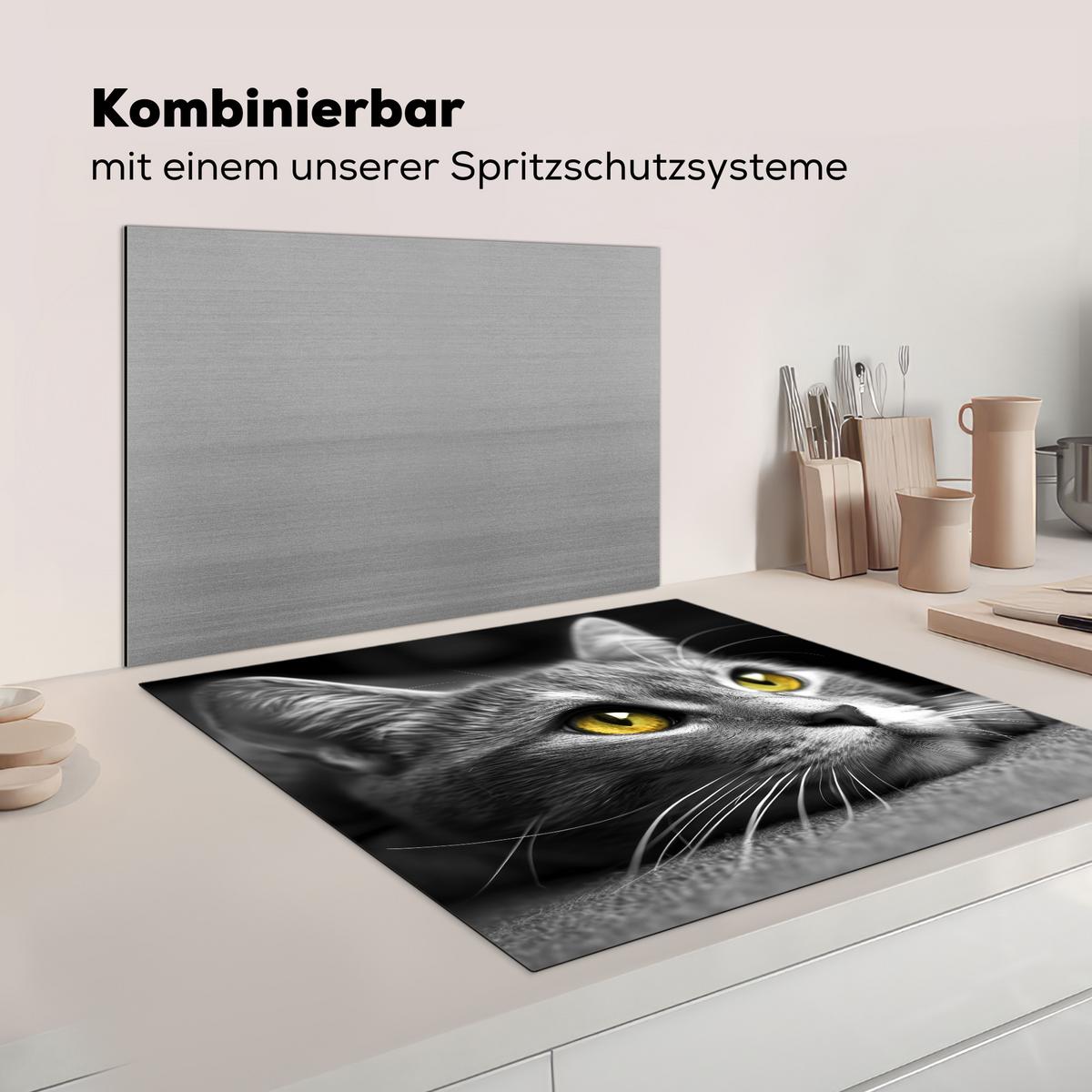 HERDABDECKPLATTE Katze - Grau - Tiere - Katze Induktionsmatte 78x78 cm - Grau, Kunststoff (78/78/0.2cm) - MuchoWow