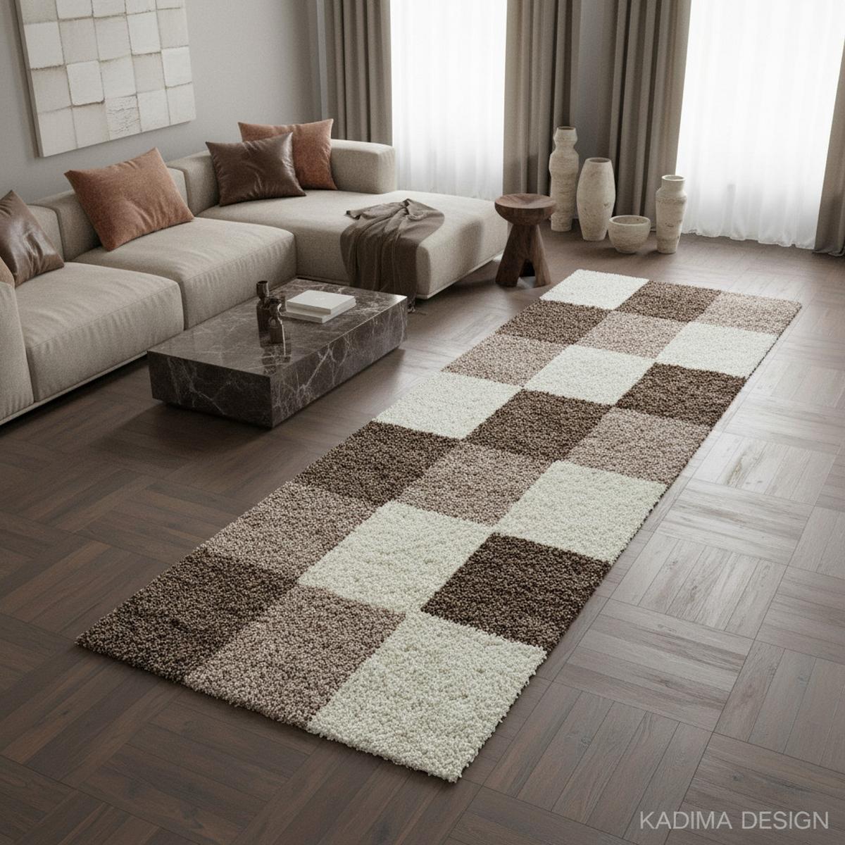 HOCHFLORTEPPICH RHEIN, kariert, Mokka, 80 x 250 cm - Braun, Textil (250/80cm) - KADIMA DESIGN
