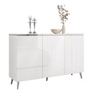 KOMMODE AURORA SILVER 3D – mit schrägen verchromten Beinen - Weiß Hochglanz/Silberfarben, Holzwerkstoff/Metall (140/90/40cm) - Lookway