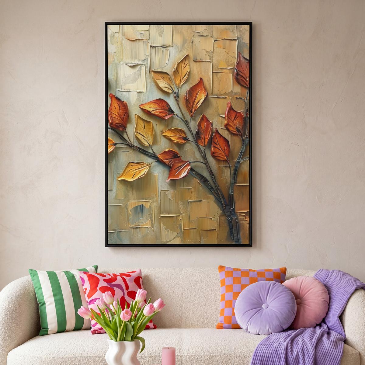LEINWAND Bilder mit Rahmen - Baum - Abstrakt - Natur - Kunst - 90x140 - Goldfarben, Textil (90/140cm) - MuchoWow