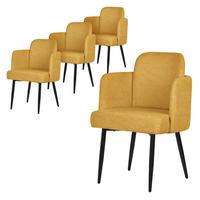 ESSZIMMERSTÜHLE 4er Set Senf mit Stoffbezug Rattan Optik - Gelb/Schwarz, Textil/Metall (59/86/59cm) - ML-DESIGN