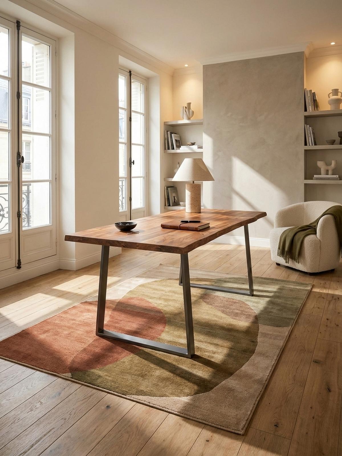 SCHREIBTISCH Massivholz Baumkante Chromgestell Handarbeit TARN, Goldbraun-Chrom 140x80x76 cm - Chromfarben/Braun, Holz/Metall (80/140/76cm) - KADIMA DESIGN