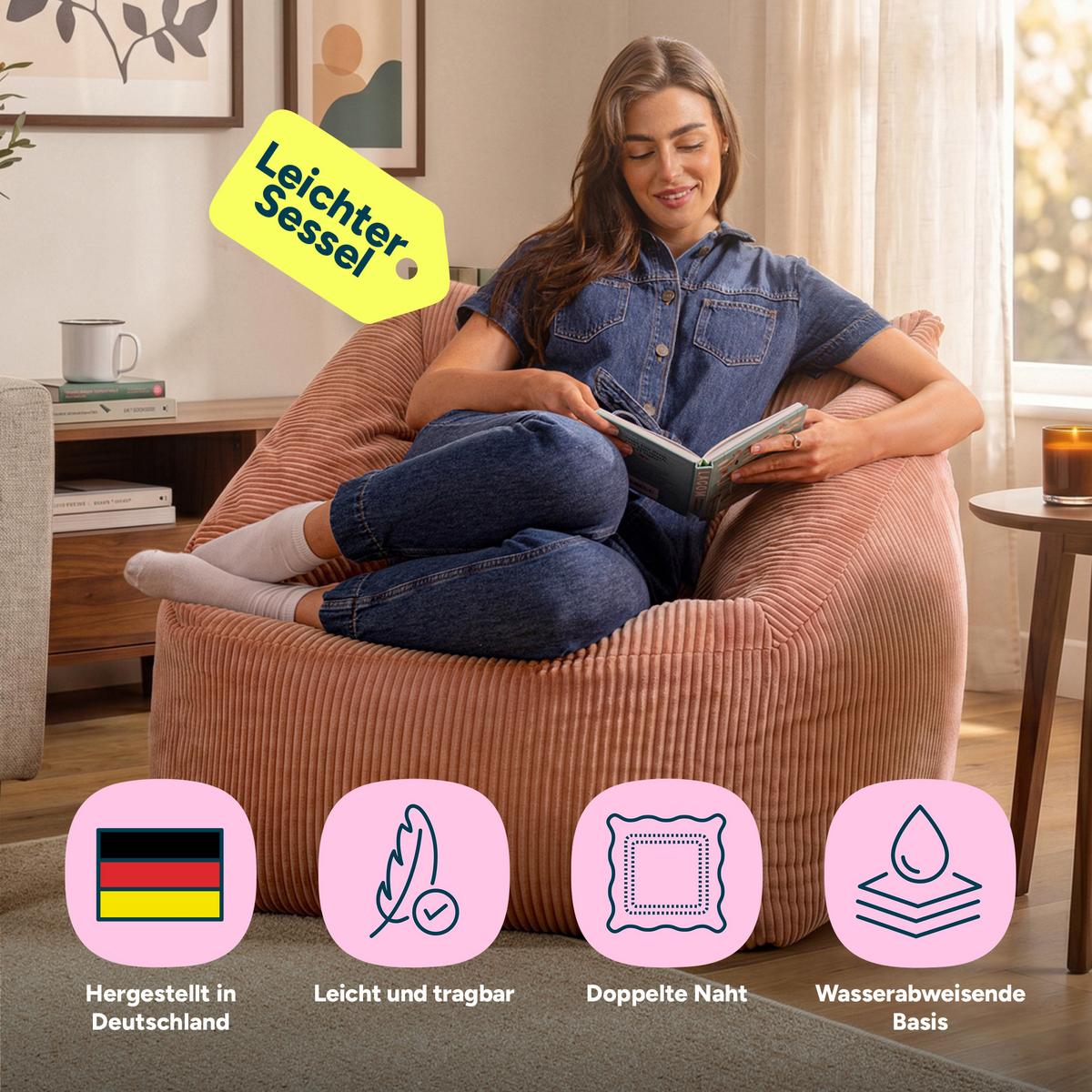 SITZSACK Cord Sessel Natalia - Pink, Textil (97/73/84cm) - icon