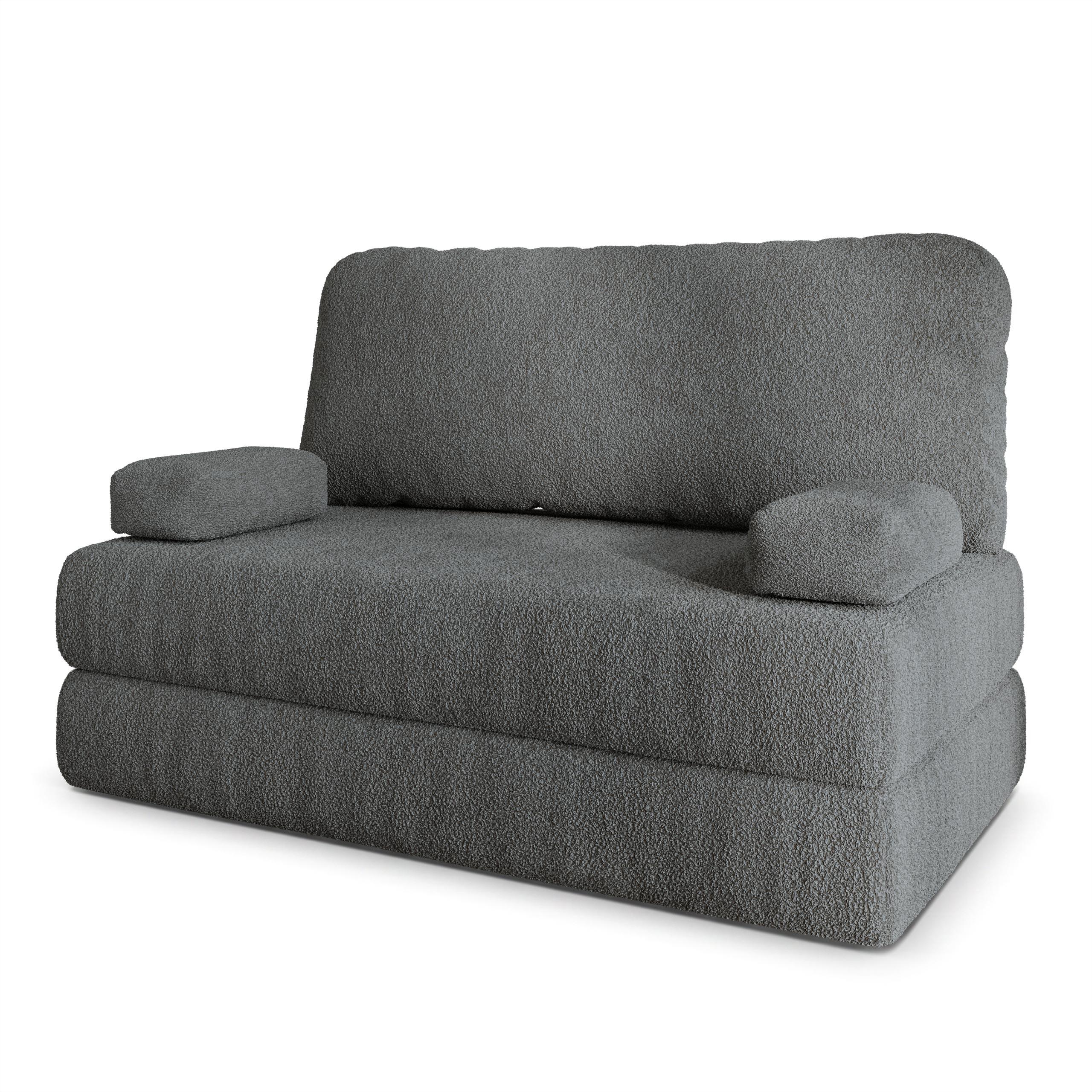 BETTSOFA KESTE aus Schaumstoff Bucle-Stoff Grau Schlaffunktion - Grau, Textil (140/86/60cm) - MASSENO