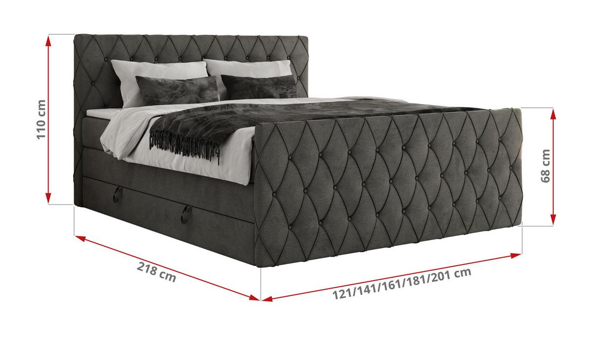 BOXSPRINGBETT MIREN KING DUO 200/200 Dunkelgrau Velvet - H3 - Hellgrau, Holz/Textil (200/200cm) - MKS
