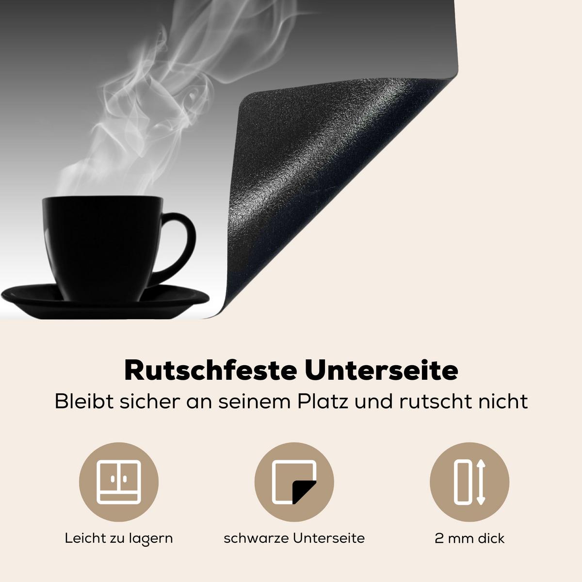 HERDABDECKPLATTE Kaffee - Herz - Schwarz und weiß - Tassen Herdabdeckung Induktionsfeld 65x52 cm - Weiß, Kunststoff (65/52/0.2cm) - MuchoWow