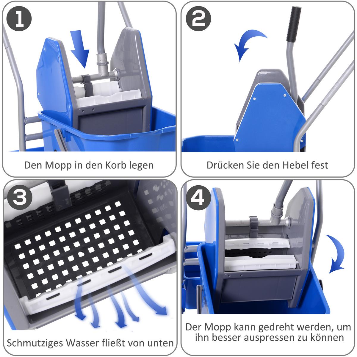 PUTZWAGEN Kunststoff Metall Blau - Blau, Kunststoff/Metall (49.5/95/72cm) - HOMCOM