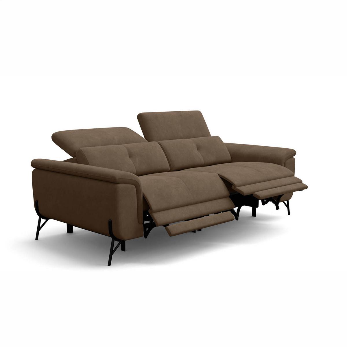 SOFA RELAX AVENA 3-Sitzer, brauner Veloursstoff - Schwarz/Braun, Holz/Textil (204/80/108cm) - Courtois Laville