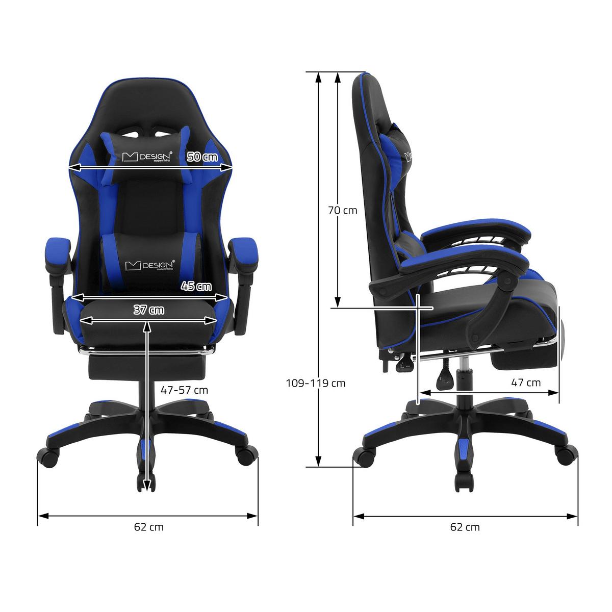GAMINGSTUHL Schwarz-Blau aus Kunstleder - Blau/Schwarz, Kunststoff/Metall (62/119/62cm) - ML-DESIGN