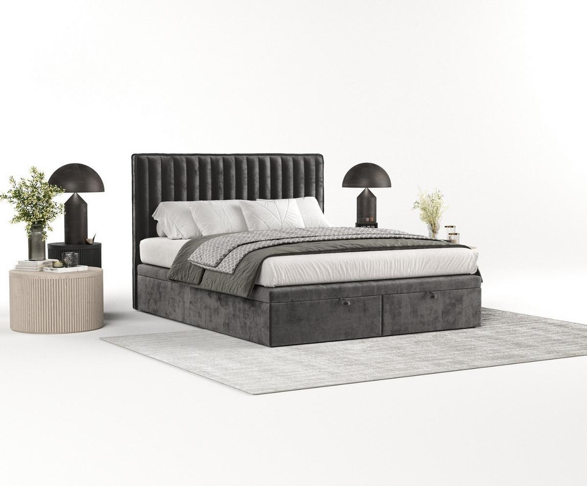 POLSTERBETT Keva mit Stauraum 160/200 cm Stahl im Lotta Stoff - Graphitfarben/Schwarz, Holz/Holzwerkstoff (160/200cm) - AltaBeds