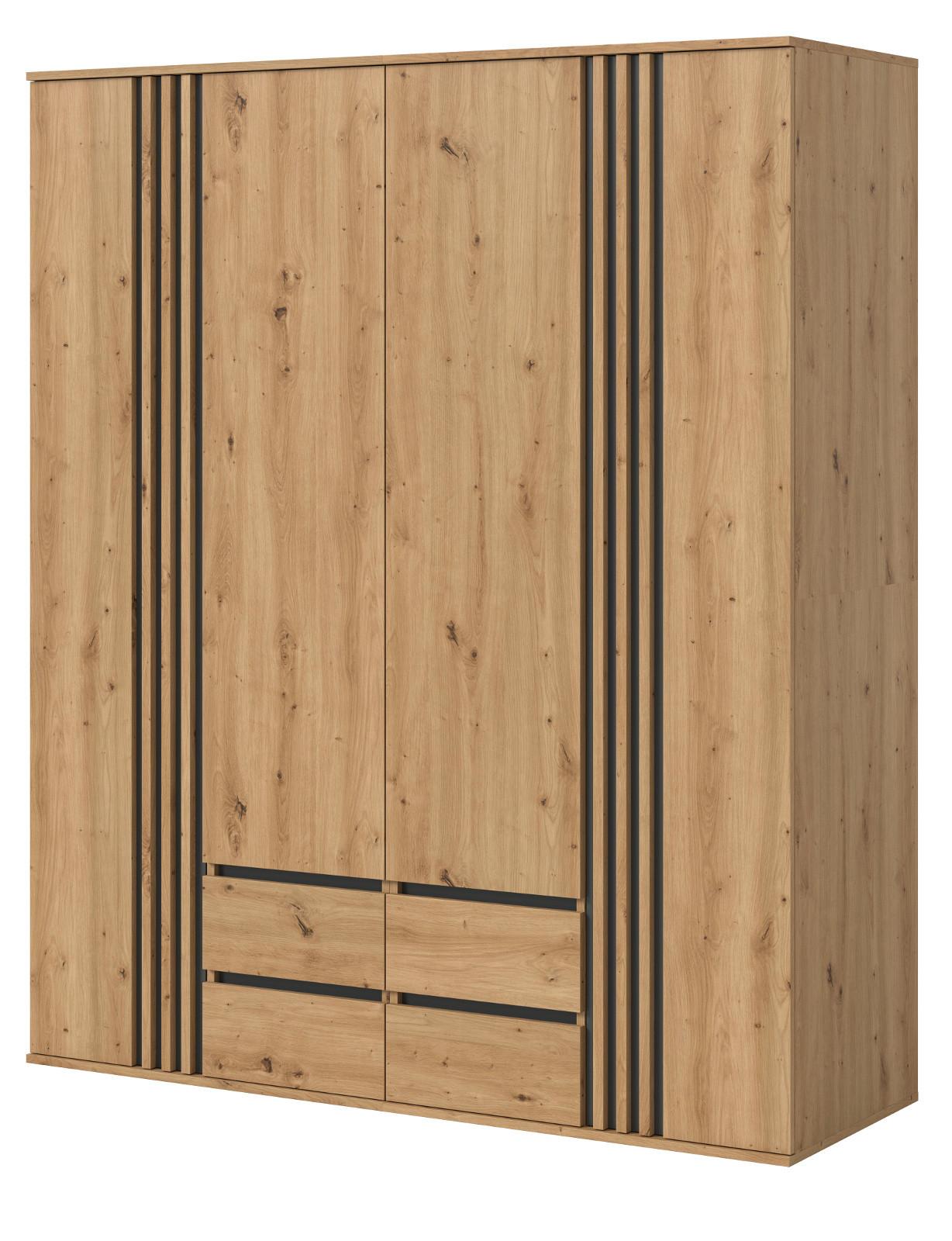KLEIDERSCHRANK Eiche Artisan, grau 160 x 192 cm 4-türig, Drehtürenschrank mit Schubladen - Anthrazit/Eiche Artisan, Holzwerkstoff (160/192/56cm) - Inn.Furn