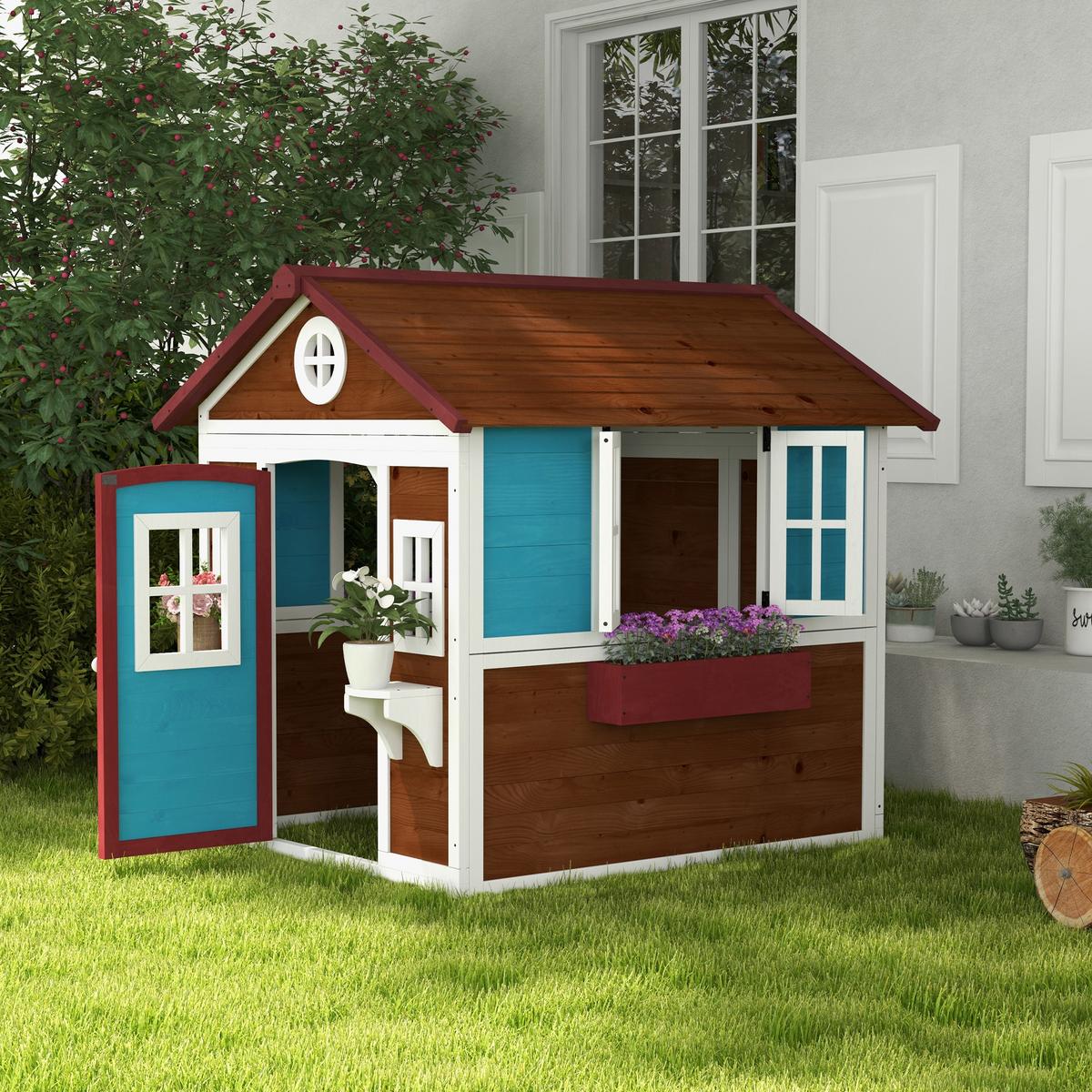 KINDERSPIELHAUS, Mehrfarbig, Tannenholz - Multicolor, Holz (114/135/126.4cm) - Outsunny